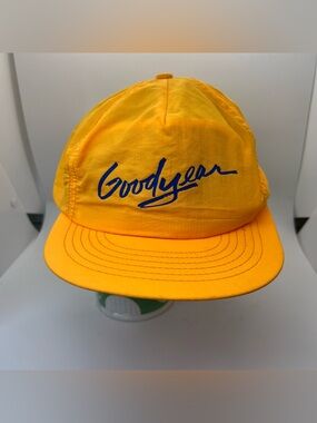 Vintage yellow Goodyear Hat Cap Snap Back Light weight Made in USA